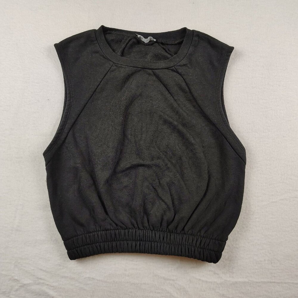 Zara Black Fleece Crop Top Gym Style Sleeveless Womens Small